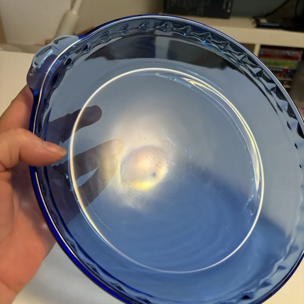Vintage Pyrex Cobalt Blue Glass Fluted Pie Pan #229 Crimped Deep Dish Plate 9.5